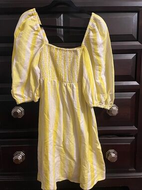 Tuckernuck Yellow and White Striped Smocked Dress